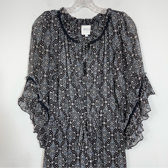 MISA Los Angeles Marcele Midi Dress S Paisley Floral Ruffle Sleeve Boho Peasant - Picture 7 of 16